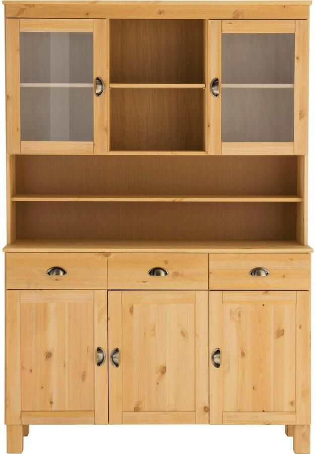 Home affaire Keukenbuffet Oslo 125 cm breed van massief grenen met 2 glasdeuren metalen grepen - Foto 6