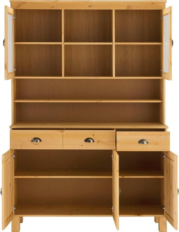 Home affaire Keukenbuffet Oslo 125 cm breed van massief grenen met 2 glasdeuren metalen grepen - Foto 3