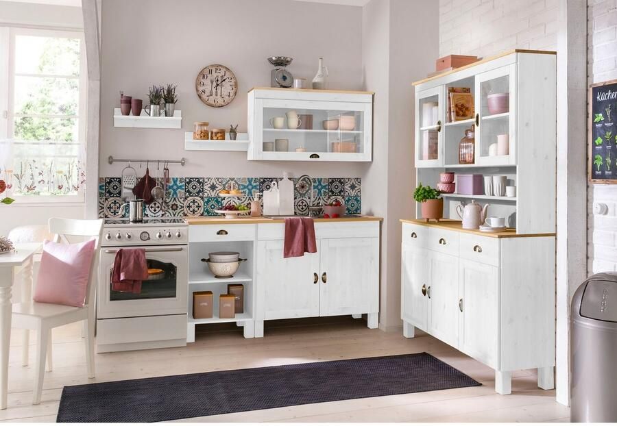 Home affaire Keukenbuffet Oslo 125 cm breed van massief grenen met 2 glasdeuren metalen grepen - Foto 5