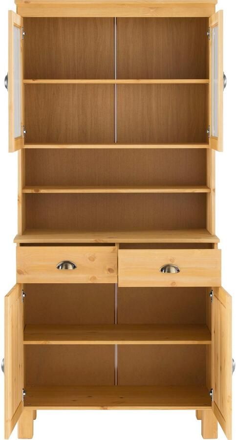 Home affaire Keukenbuffet Oslo 85 cm breed van massief grenen met 2 glasdeuren metalen grepen - Foto 5