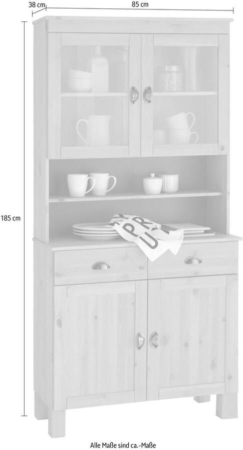 Home affaire Keukenbuffet Oslo 85 cm breed van massief grenen met 2 glasdeuren metalen grepen - Foto 4