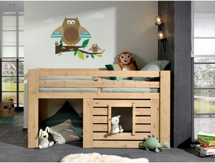 Vipack EMOB Halfhoogslaper Olivier 90x200 dennenhout Kinderbedden met uitvalbeveiliging Bruin Hout Kinderbedden met uitvalbeveiliging Eenpersoons Halfhoogslaper Op voorraad - Foto 2