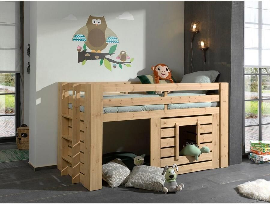 Vipack EMOB Halfhoogslaper Olivier 90x200 dennenhout Kinderbedden met uitvalbeveiliging Bruin Hout Kinderbedden met uitvalbeveiliging Eenpersoons Halfhoogslaper Op voorraad - Foto 3