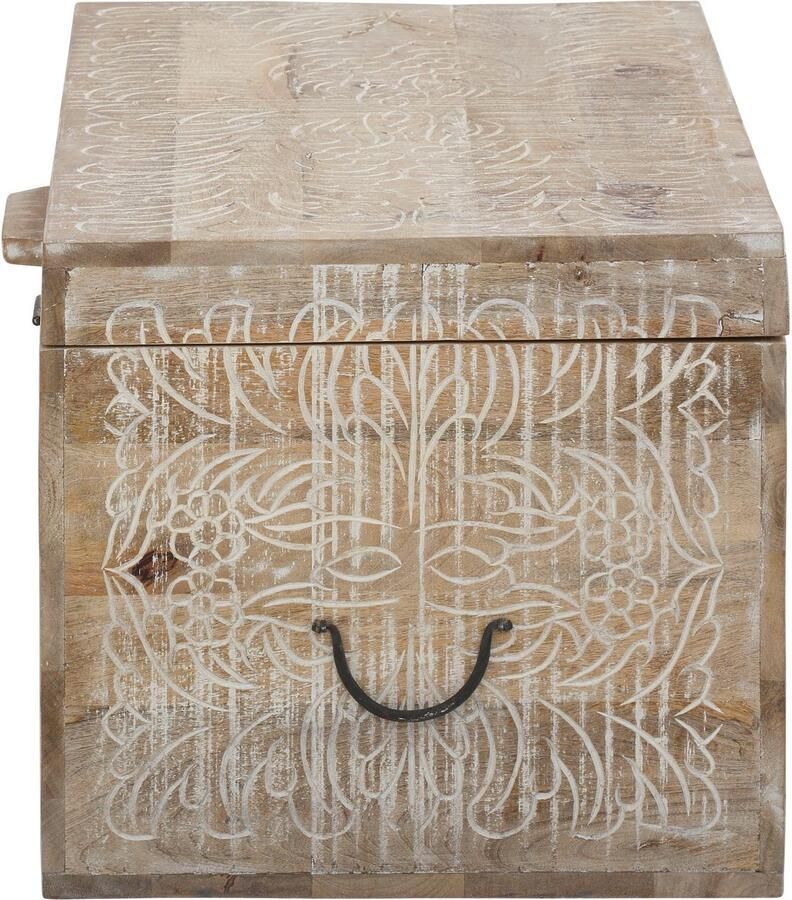 Home affaire Kisttafel Lavin Mangohout met decoratief houtsnijwerk met de hand gemaakt breedte 90 cm - Foto 2