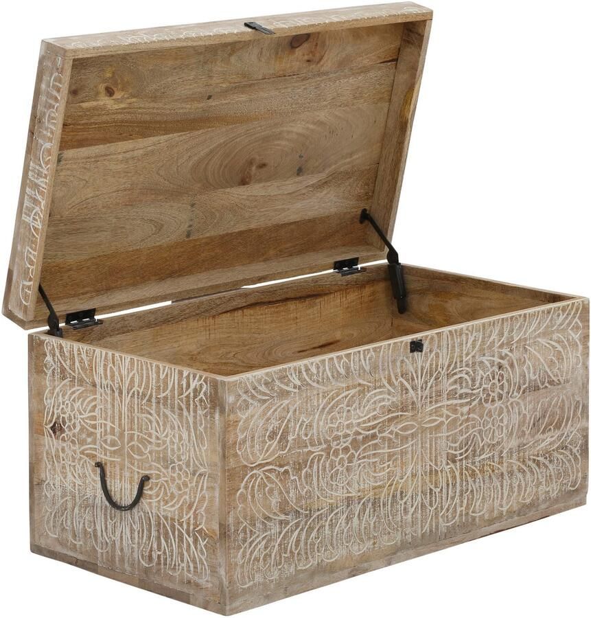 Home affaire Kisttafel Lavin Mangohout met decoratief houtsnijwerk met de hand gemaakt breedte 90 cm