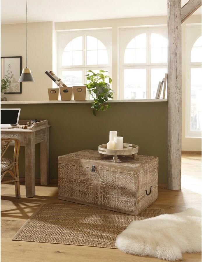 Home affaire Kisttafel Lavin Mangohout met decoratief houtsnijwerk met de hand gemaakt breedte 90 cm - Foto 4