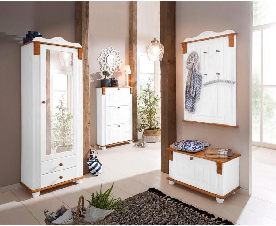 Home affaire Kledingkast ADELE met spiegel breedte 63 cm met 2 lades van massief dennenhout fsc