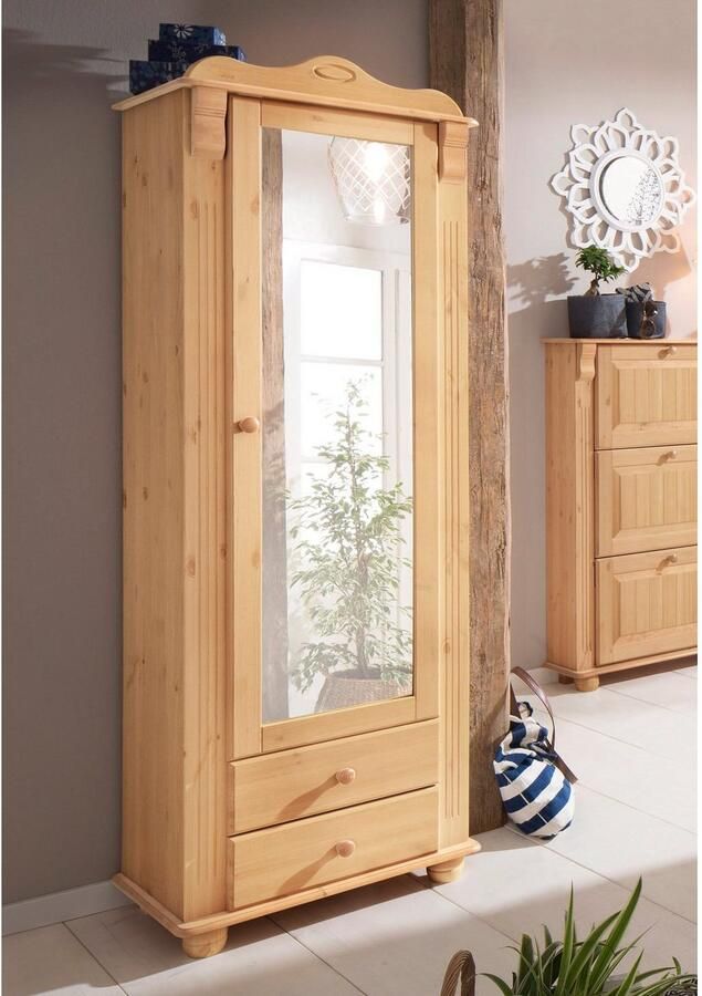 Home affaire Kledingkast ADELE met spiegel breedte 63 cm met 2 lades van massief dennenhout fsc