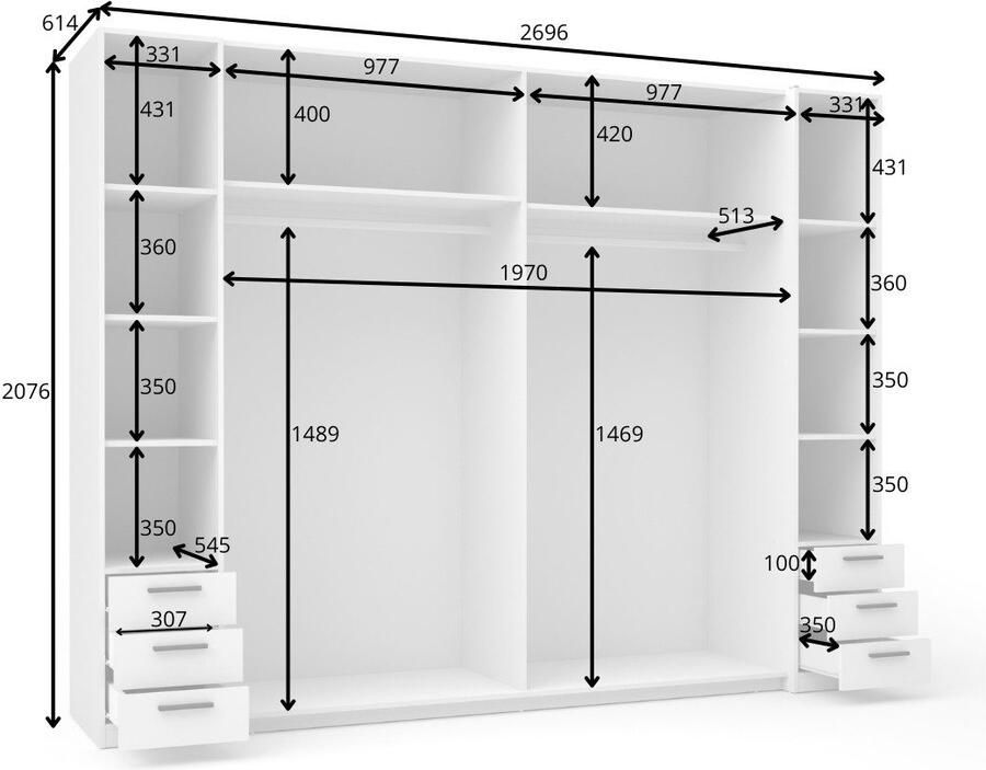 Home affaire Kledingkast Antioch met 10 planken en 2 kledingstangen zwarte handgrepen