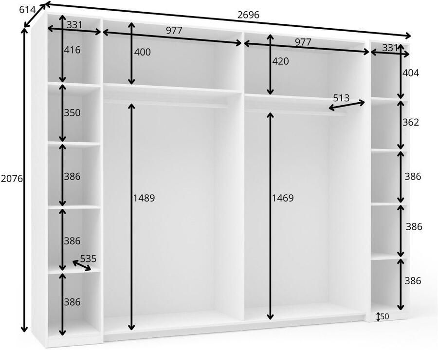 Home affaire Kledingkast Antioch met 10 planken en 2 kledingstangen zwarte handgrepen