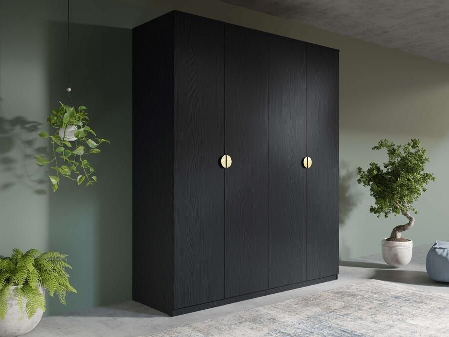 Home affaire Kledingkast Bellot met 4 inlegplanken en 2 kledingstangen met 4 draaideuren en goudkleurige handgrepen afmetingen b d h: 180 59 209 cm - Foto 4