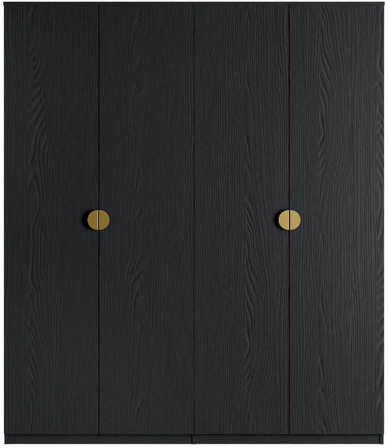 Home affaire Kledingkast Bellot met 4 inlegplanken en 2 kledingstangen met 4 draaideuren en goudkleurige handgrepen afmetingen b d h: 180 59 209 cm