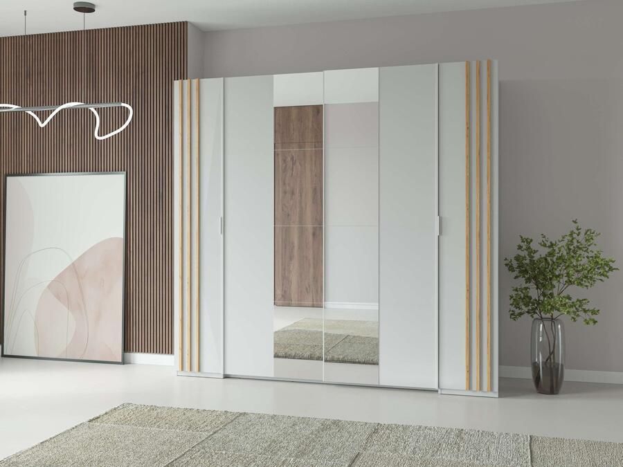 Home affaire Kledingkast Calera met spiegel 10 inlegplanken en kledingstang Garderobe met 2 schuifdeuren en 2 draaideuren BxHxD 219 6x207 5x62 cm - Foto 3