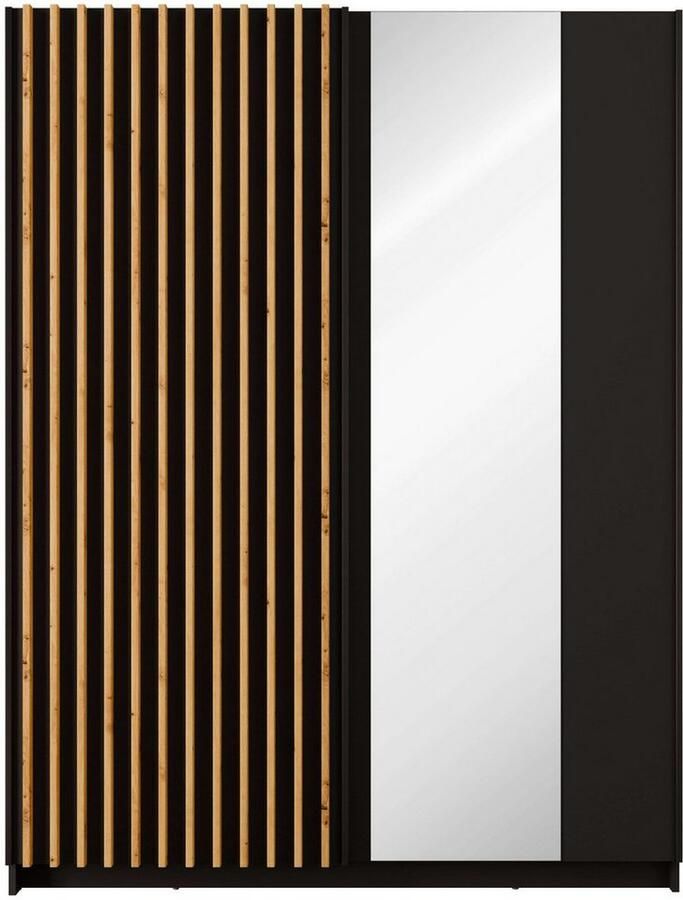 Home affaire Kledingkast Camden met spiegel 4 legplanken en kledingstang Garderobe met 2 schuifdeuren en lamellen BxHxD 150 5x198 5x61 6 cm - Foto 3