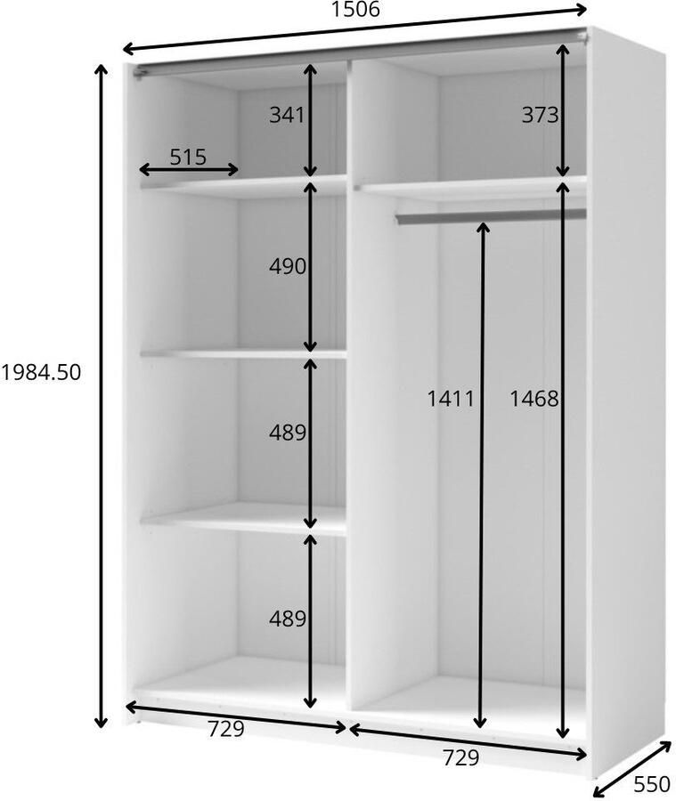 Home affaire Kledingkast Camden met spiegel 4 legplanken en kledingstang Garderobe met 2 schuifdeuren en lamellen BxHxD 150 5x198 5x61 6 cm