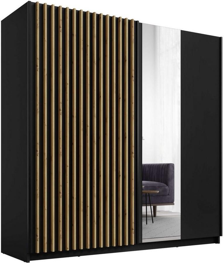 Home affaire Kledingkast Camden met spiegel 4 legplanken en kledingstang Garderobe met 2 schuifdeuren en lamellen BxHxD 200 2x198 5x61 6 cm - Foto 2