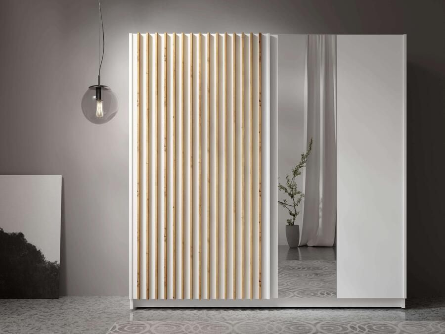 Home affaire Kledingkast Camden met spiegel 4 legplanken en kledingstang Garderobe met 2 schuifdeuren en lamellen BxHxD 200 2x198 5x61 6 cm - Foto 6