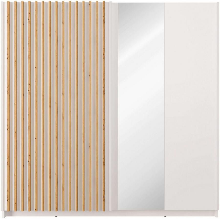 Home affaire Kledingkast Camden met spiegel 4 legplanken en kledingstang Garderobe met 2 schuifdeuren en lamellen BxHxD 200 2x198 5x61 6 cm