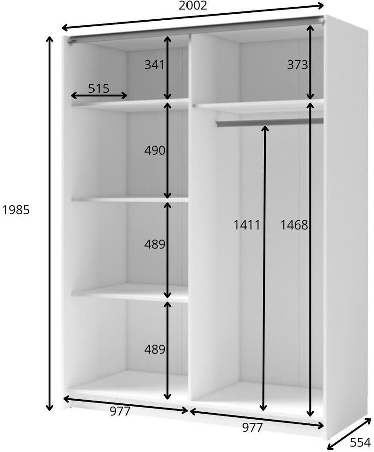 Home affaire Kledingkast Camden met spiegel 4 legplanken en kledingstang Garderobe met 2 schuifdeuren en lamellen BxHxD 200 2x198 5x61 6 cm - Foto 3