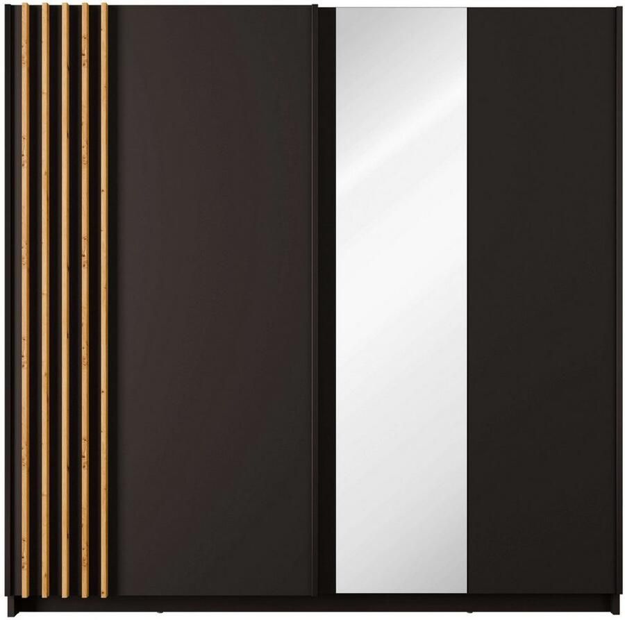 Home affaire Kledingkast Charisy met 4 inlegplanken en kledingstang Garderobe met 2 schuifdeuren en lamellen B H D 200 198 5 62 cm - Foto 5