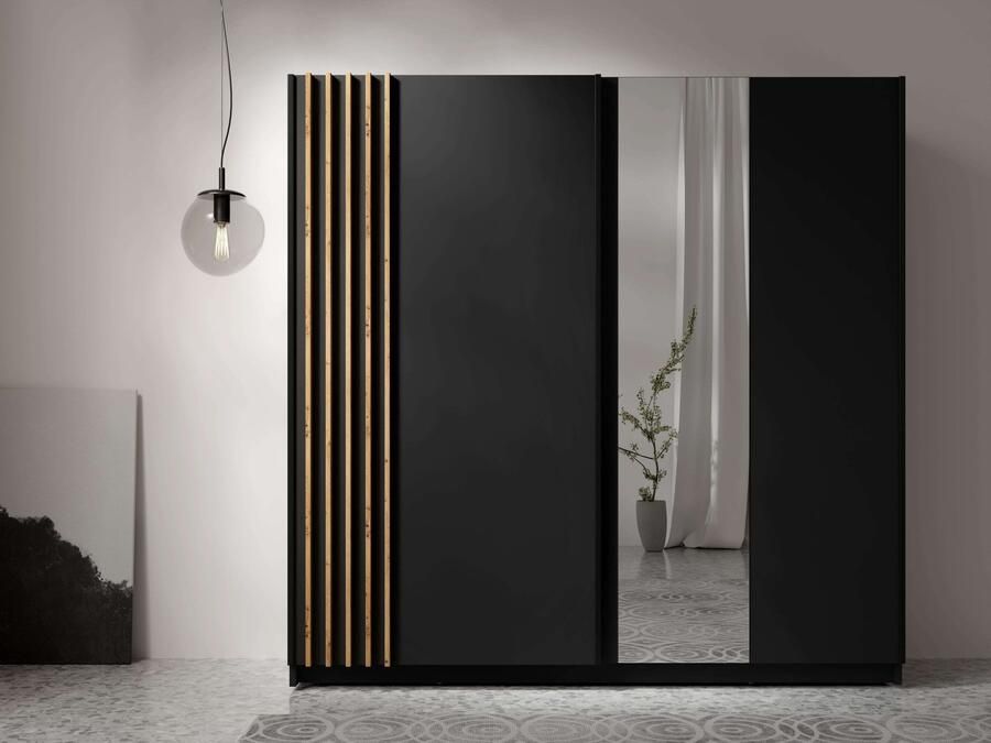 Home affaire Kledingkast Charisy met 4 inlegplanken en kledingstang Garderobe met 2 schuifdeuren en lamellen B H D 200 198 5 62 cm - Foto 2