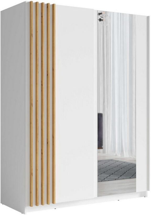 Home affaire Kledingkast Charisy met 4 inlegplanken en kledingstang Garderobe met 2 schuifdeuren en lamellen B H D 200 198 5 62 cm - Foto 3