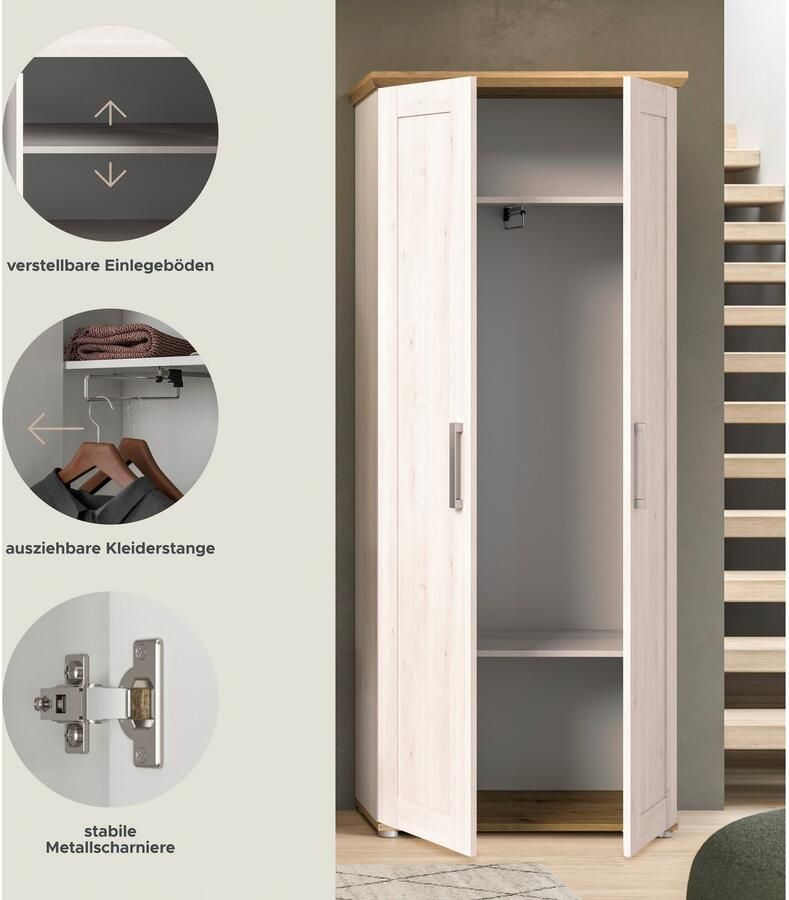 Home affaire Kledingkast Cosenza Hoogte 196 cm 2 Deuren 2 Planken 1 Kledingstang - Foto 5