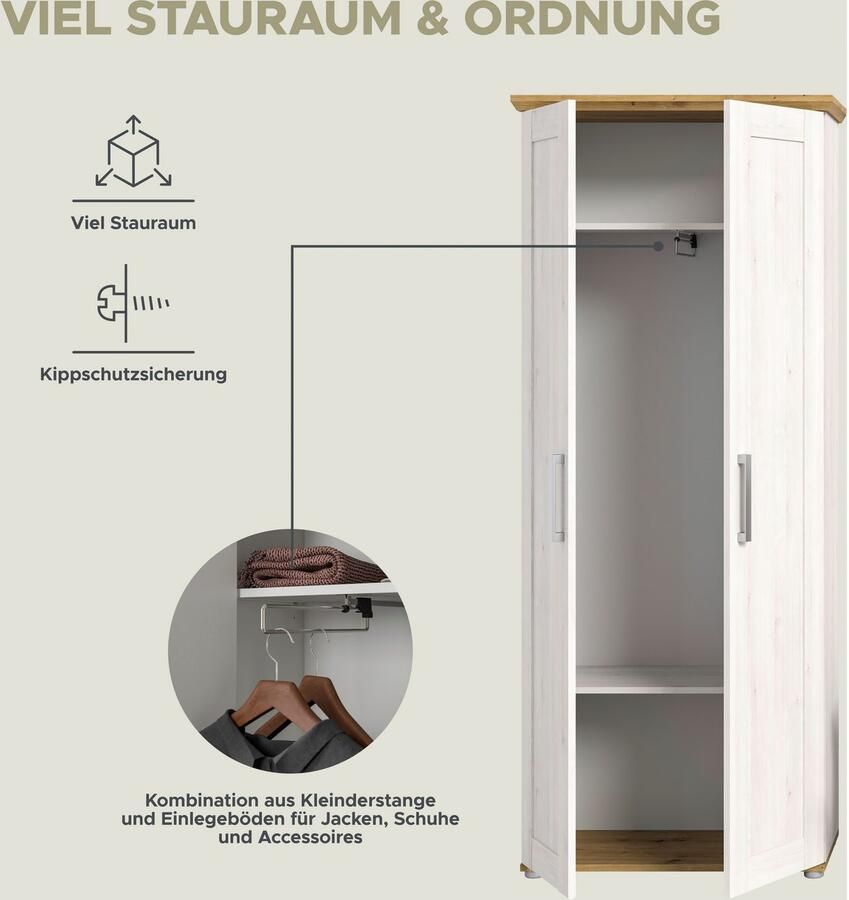 Home affaire Halmeubelset Cosenza Breedte ca. 175 cm 2-kleurig 3-delig bestaande uit: Garderobekombinatie combinatie hal garderobe garderobemeubels (3-delig) - Foto 7