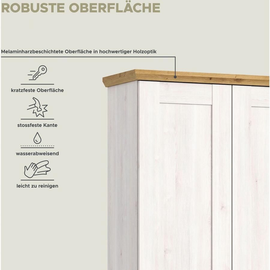 Home affaire Halmeubelset Cosenza Breedte ca. 175 cm 2-kleurig 3-delig bestaande uit: Garderobekombinatie combinatie hal garderobe garderobemeubels (3-delig) - Foto 3