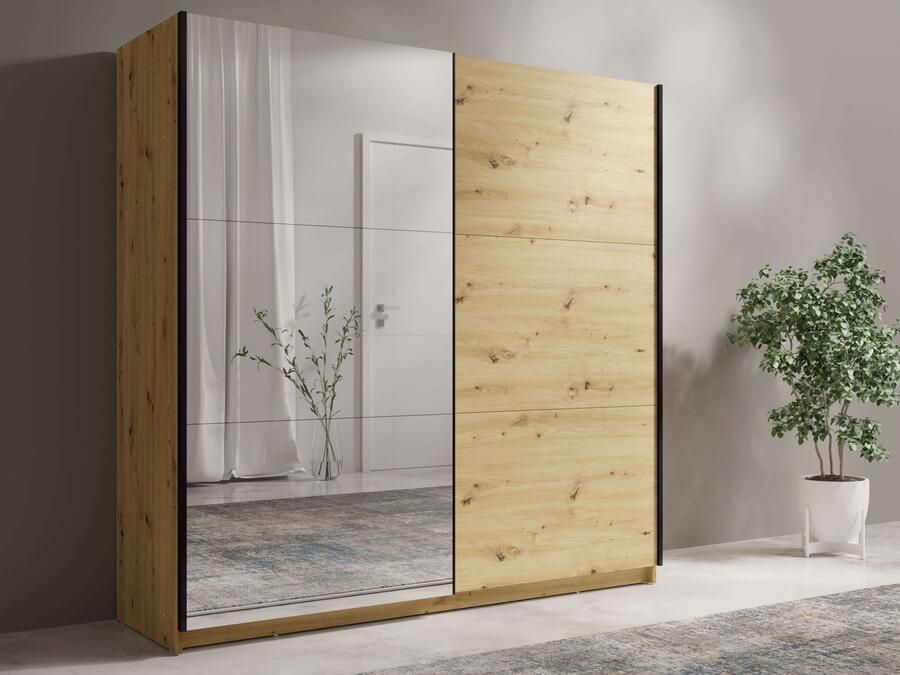Home affaire Kledingkast Fresno linnenkast met 5 planken en kledingstang Garderobe met 2 schuifdeuren B H D 200 207 62 cm - Foto 8