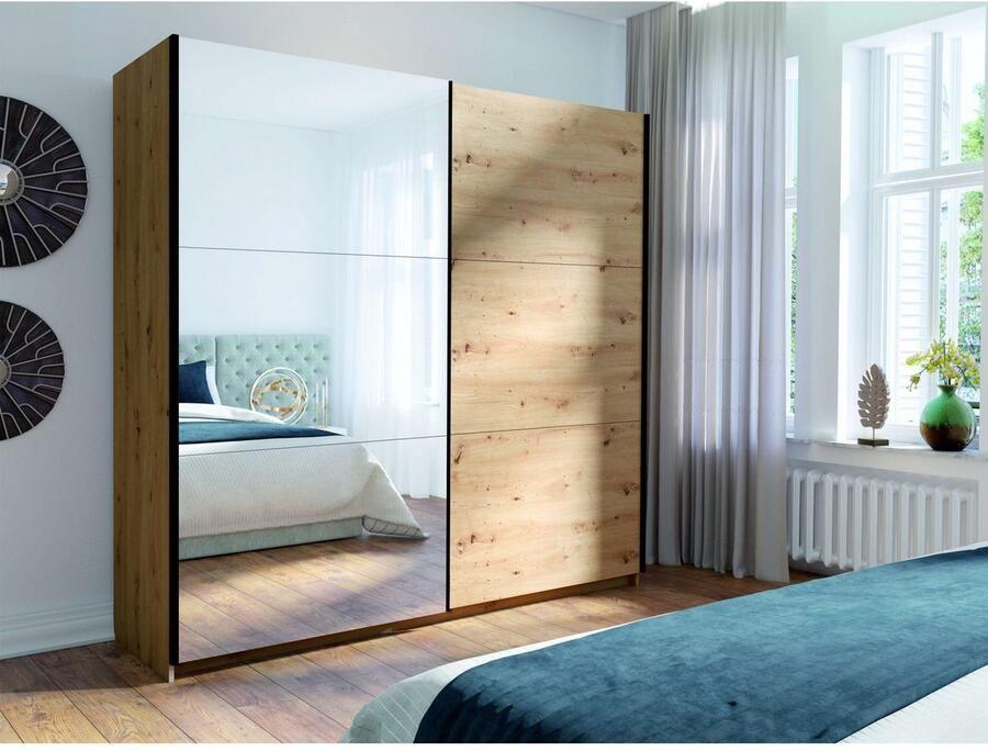 Home affaire Kledingkast Fresno linnenkast met 5 planken en kledingstang Garderobe met 2 schuifdeuren B H D 200 207 62 cm - Foto 4