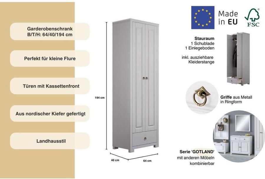 Home affaire Kledingkast Gotland draaideurkast garderobe van massief grenen fsc -gecertificeerd hoogte 193 cm - Foto 3