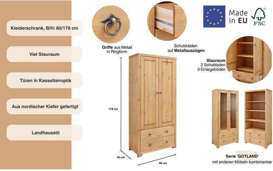 Home affaire Kledingkast Gotland massief grenen fsc gecertificeerd duurzame kwaliteit ontmoet stijl - Foto 4