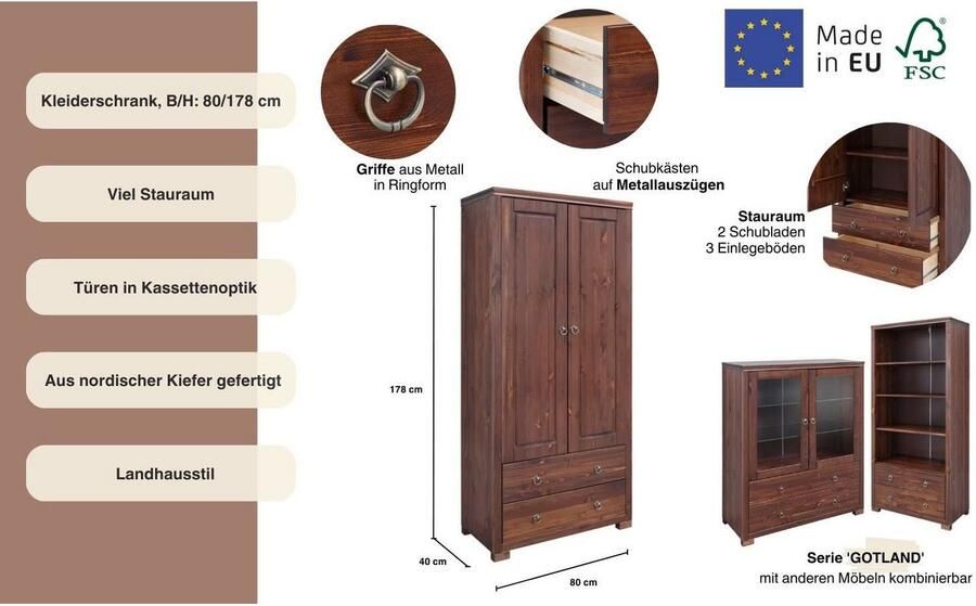 Home affaire Kledingkast Gotland massief grenen fsc gecertificeerd duurzame kwaliteit ontmoet stijl - Foto 6