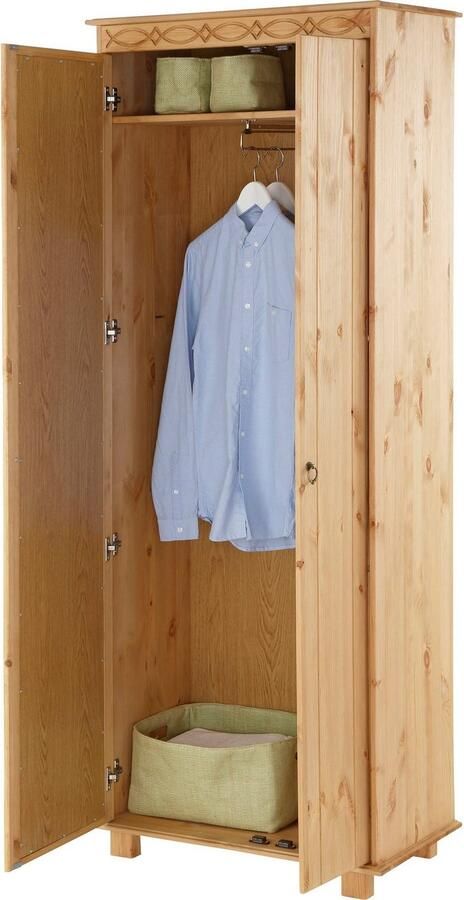 Home affaire Kledingkast Indra van massief dennenhout met spiegel discreet ornament - Foto 6