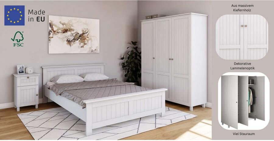 Home affaire Kledingkast Juventus Draai-deur kast met 3 deuren 143 cm breed van massief grenen fsc -gecertificeerd - Foto 6