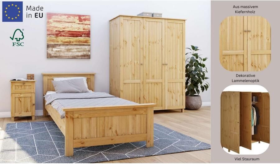 Home affaire Kledingkast Juventus Draai-deur kast met 3 deuren 143 cm breed van massief grenen fsc -gecertificeerd - Foto 6