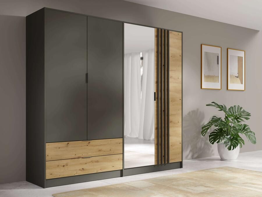 Home affaire Kledingkast Loreto met lades en spiegel B D H 220 54 202 cm - Foto 7