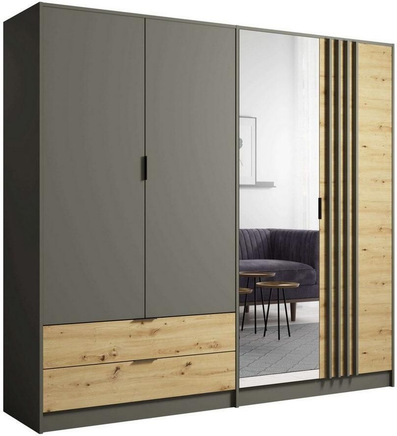 Home affaire Kledingkast Loreto met lades en spiegel B D H 220 54 202 cm - Foto 4