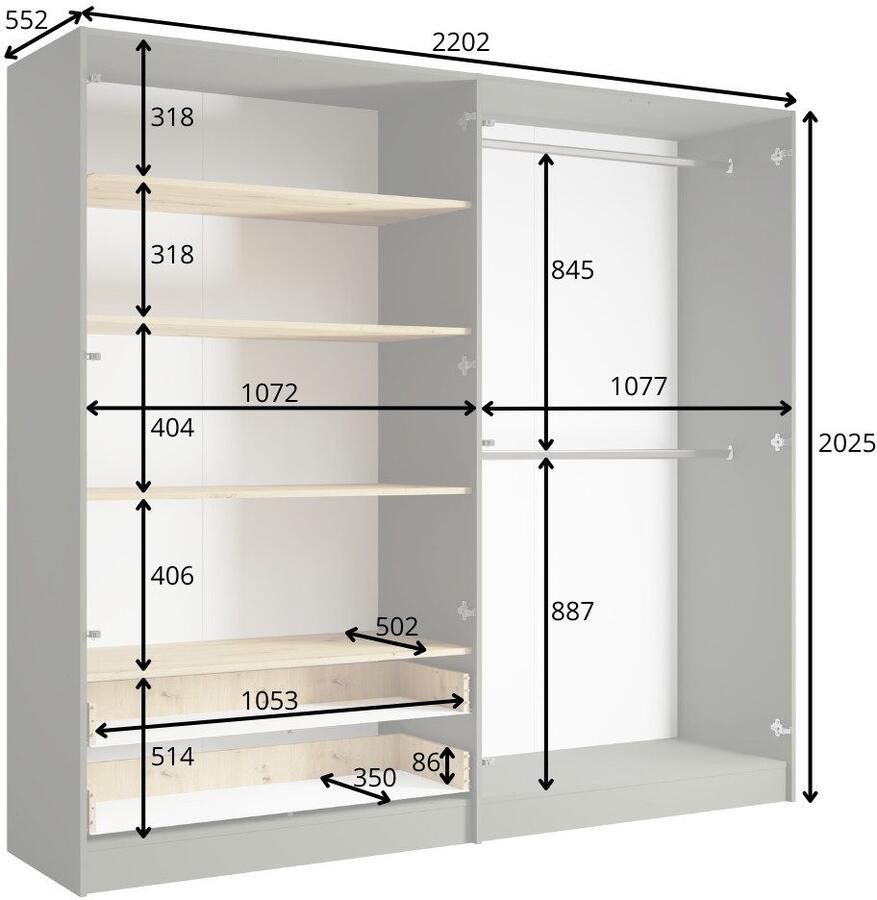 Home affaire Kledingkast Loreto met lades en spiegel B D H 220 54 202 cm - Foto 2