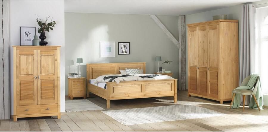 Home affaire Kledingkast Rauna met lamellen en kassetten klassiek landelijke stijl rustiek massief grenen metalen handgrepen meerdere varianten tijdloos design - Foto 4