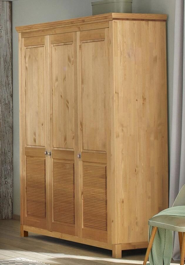 Home affaire Kledingkast Rauna met lamellen en kassetten klassiek landelijke stijl rustiek massief grenen metalen handgrepen meerdere varianten tijdloos design - Foto 3