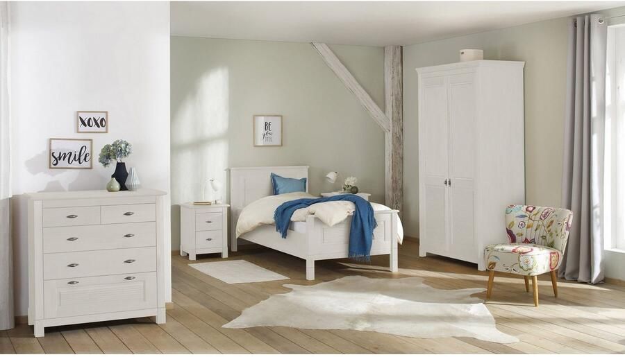 Home affaire Kledingkast Rauna met lamellen en kassetten klassiek landelijke stijl rustiek massief grenen metalen handgrepen meerdere varianten tijdloos design - Foto 2