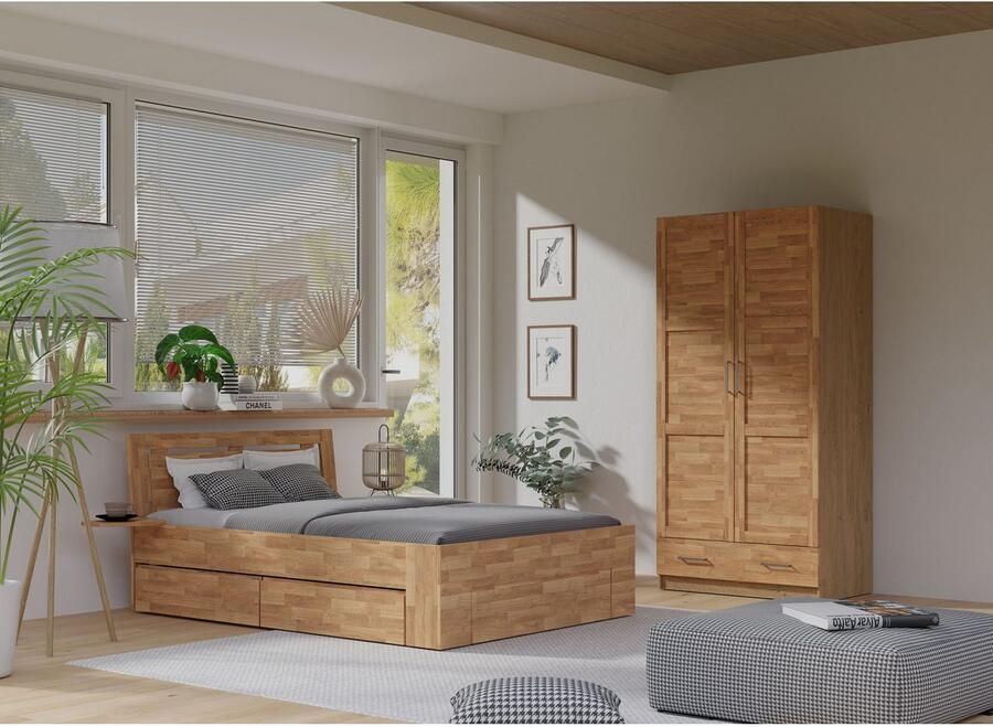 Home affaire Kledingkast Sabrina 97x60x200cm natuurlijke landhuisstijl gedeeltelijk massief beuken of eik fsc-gecertificeerd metalen grepen