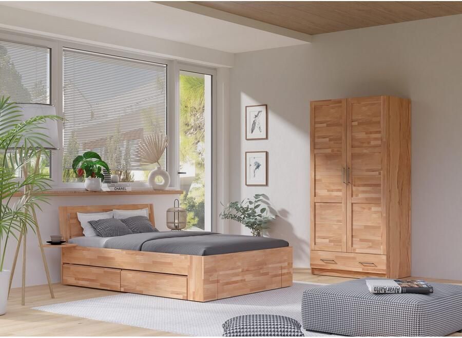 Home affaire Kledingkast Sabrina 97x60x200cm natuurlijke landhuisstijl gedeeltelijk massief beuken of eik fsc-gecertificeerd metalen grepen