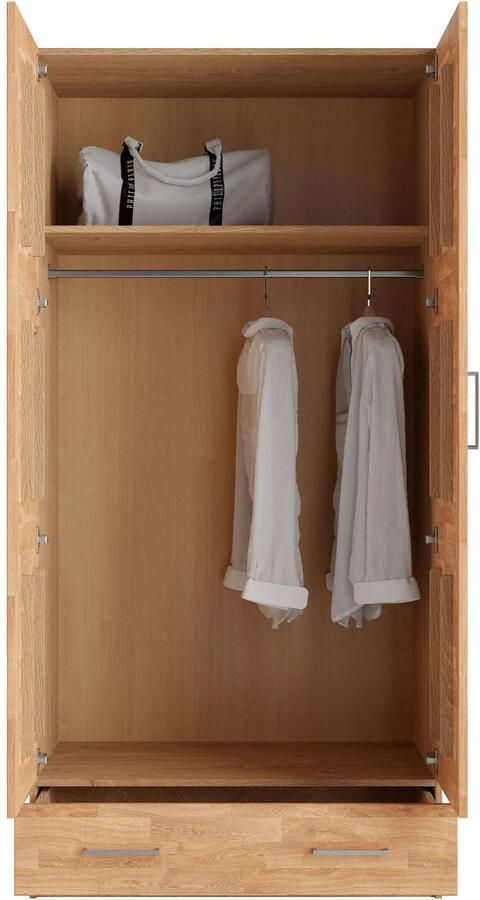 Home affaire Kledingkast Sabrina 97x60x200cm natuurlijke landhuisstijl gedeeltelijk massief beuken of eik fsc-gecertificeerd metalen grepen - Foto 2