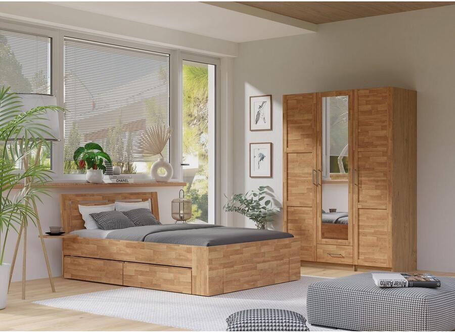 Home affaire Kledingkast Sabrina natuurlijke landhuisstijl met binneninrichting Spiegel en lades gedeeltelijk massief beuken of eik FSC-gecertificeerd - Foto 2