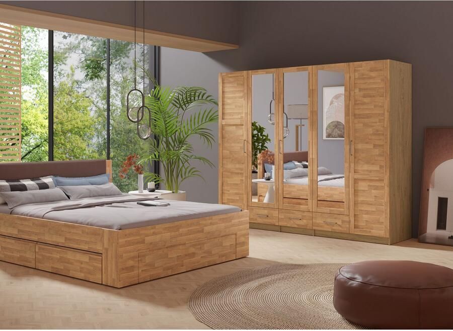 Home affaire Kledingkast Sabrina natuurlijke landhuisstijl met binneninrichting Spiegel en lades gedeeltelijk massief beuken of eik FSC-gecertificeerd - Foto 2