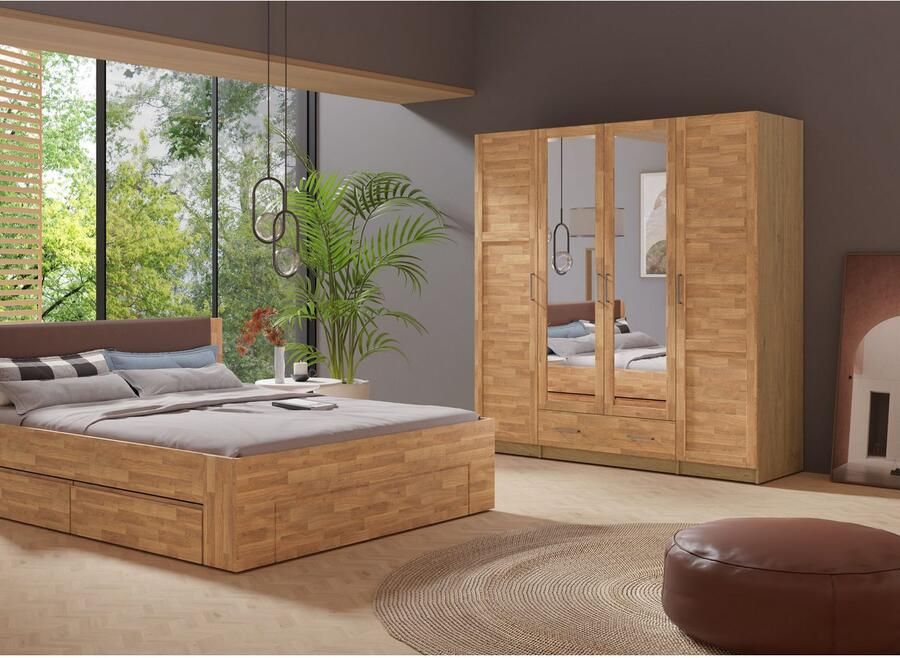 Home affaire Kledingkast Sabrina natuurlijke landhuisstijl met binneninrichting Spiegel en lades gedeeltelijk massief beuken of eik FSC-gecertificeerd - Foto 2