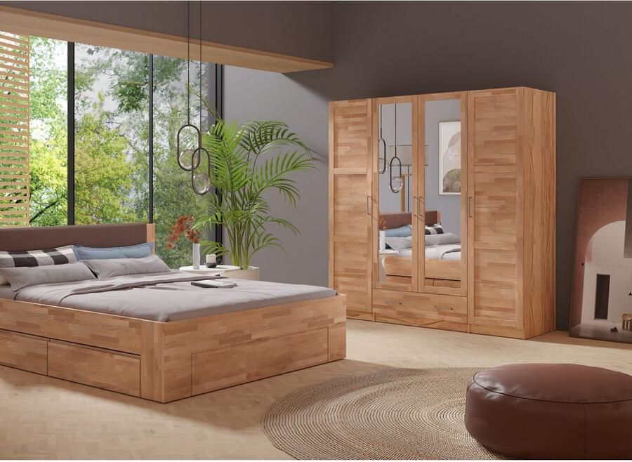 Home affaire Kledingkast Sabrina natuurlijke landhuisstijl met binneninrichting Spiegel en lades gedeeltelijk massief beuken of eik FSC-gecertificeerd - Foto 2